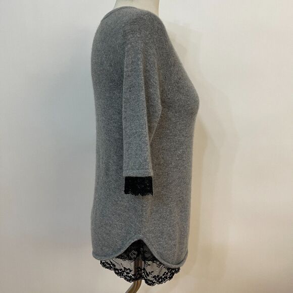 Robert Rodriguez Neiman Marcus Sweater Medium Gray Black Lace 100% Cashmere - Picture 5 of 9